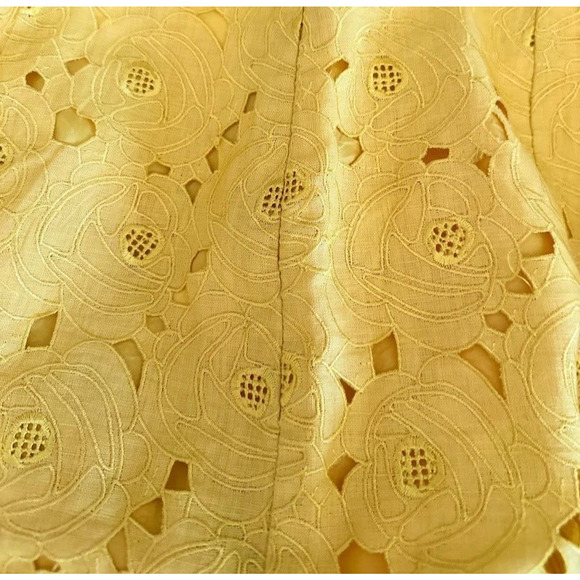 Lafayette 148 New York Yellow Linen Lace Overlay A-line Full Midi Skirt Size 12 - Picture 4 of 6